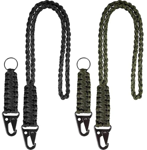 FYSL Paracord Schlüsselanhänger, 4 Stück Schlüsselband mit Karabiner, 2 Farben Geflochtene Lanyard, Umhängeband Lang Neck für Motorrad Auto Camping Wandern Männer Frau Kinder