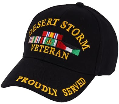 Trendy Zone 21 Veteran Desert Storm Cap | Offiziell lizenzierte Mützen | Stilvolle Kopfbedeckung für Veteranen | Stilvolle Baseballmütze aus 100% Baumwolle, Schwarz, M-L