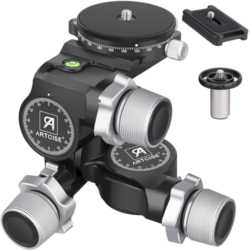 Tête de trépied à 3 Voies, tête de trépied à Engrenages ARTCISE avec Plaque QR de Type Arca et Plaque QR de Type Arca panoramique à 360 °, Micro-Ajustement millimétrique, Charge maximale 6 kg