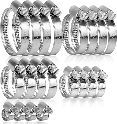 20 Pezzi Fascette Stringitubo Inox, Fascette Metalliche Stringitubo, Fascetta Stringitubo Regolabile per Tubi Gas Acqua Piscina, 8-12 mm, 10-16 mm, 16-25 mm, 25-40 mm, 32-50 mm