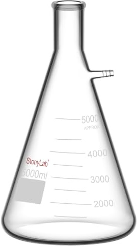 StonyLab Verre Borosilicate Filtrage Flasque, Glass Filtering Flask Filtrage de Laboratoire, Boulon du cou avec Tubulation - 5000ml