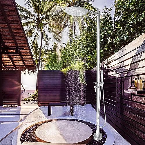 Douche de Jardin Solaire Douche D'extérieur En Acier Inoxydable À Monter Soi-même Avec Pommeau De Douche Réglable Et Commandes De Valve, Douche De Jardin Antirouille, For Jardin, Plage, Spa Au Bord De