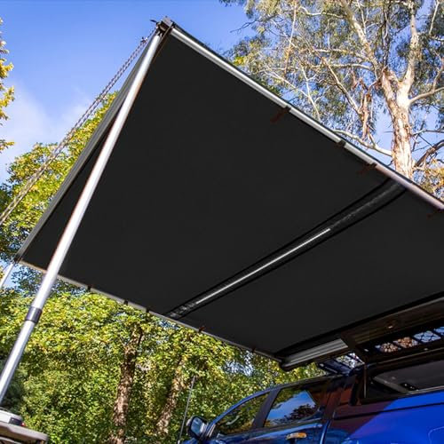 SUYUDD Auto-Seitenmarkise mit LED-Licht, ausziehbares Dachzelt, höhenverstellbar, Teleskopstangen, PU2000 mm, UV50+, Schatten, SUV, Outdoor, Camping, Reisen
