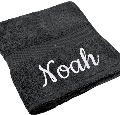 Deitert Handtuch Juist mit Namen oder Wunschtext Bestickt, personalisiertes Duschtuch, individuelles Badetuch, 100% Baumwolle, 30 x 50 cm anthrazit