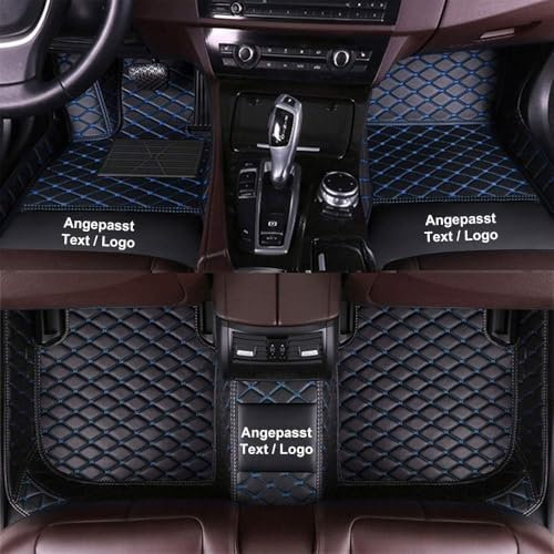 Kenzek Nach Maß Auto FußMatten für Jeep Grand Cherokee Wrangler Compass Renegade Commander Liberty Gladiator, wasserdichte rutschfeste PU Leder voller bedeckter Schwarz Blau