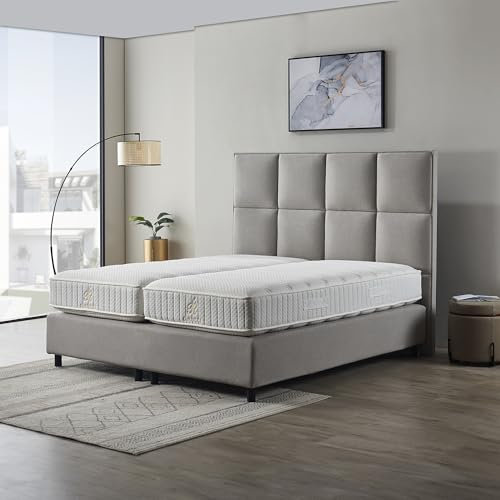 Z-hom Boxspringbett Boxspringbett Modell „Ravenna 318“ mit Taschenfederkernmatratze, Polsterbett, Bett, Bett mit Kopfteil, Bettgestell, Matratze, Schlafzimmer (Grau, 140 x 200 cm)