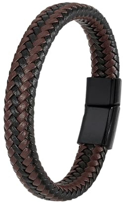 Hernin Leder Armreif Herren Lederarmband 19/21/23CM Armband Leder Schwarz/Braun Lederarmbander für Männer Herren Personalisiertes Armband Lederarmband Armschmuck Accessoire (Braun, 19cm)