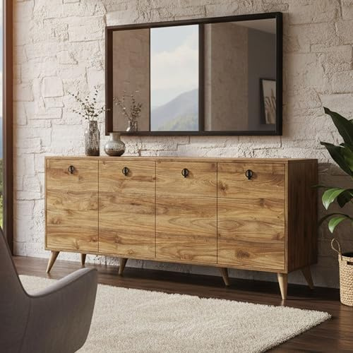 Dmora Anrichte Dagon 180x45x80 cm Braun 2 Böden 4 Türen, Sideboard