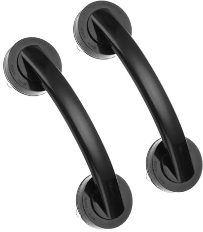 sourcing map Lot de 2 barres d'appui pour baignoires et douches, poignées de porte et de fenêtre en verre miroir de 19,3 cm puissantes à ventouse antidérapantes pour chaises de douche seniors, noir