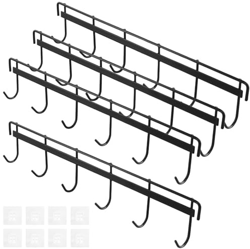 MOUYAT 4 PCS Utensil Hangers, Kitchen Utensils Holder, Adhesive Wall Utensil Rack with 6 Hooks, Space Saving No Drilling Utensil Holder for Kitchen, Bathroom, Bedroom
