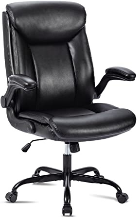 MZLEE Leather Office Chair for Home, Ergonomic Desk & Computer Chair, Black