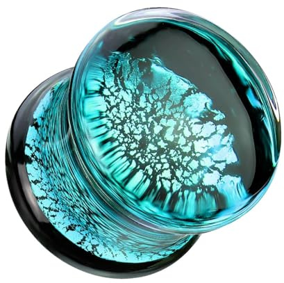 beyoutifulthings Ohr-Plug Risse Blau Grün Glas Ohr-Piercing Ohr-Schmuck Tunnel Double Flare Sattel-Verschluss 6-25mm
