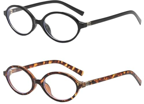 VEHYEGOI 2 Pieces Of Oval Glasses, Anti-Blue Light Glasses, Women’S Reading Glasses, Retro Fashion Glasses, Eye Protection Accessories