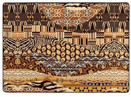 Alfombra de área de 80 x 58 pulgadas, alfombra con estampado de retazos de estilo africano para sala de estar, oficina, mesa de café, cama, balcón