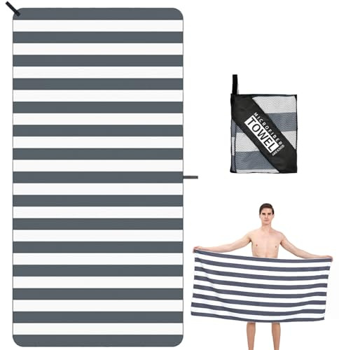 DDUP Microfibre Beach Towel, 160x80cm Extra Large Sand Free Beach Towels for Adults,Soft and Lightweight Travel Towel,Double Sided Quick Dry Super Absorbent with Mesh Bag for Swimming Yoga Gym(Blue)