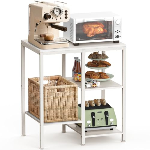 OGEMXU Kitchen Microwave Stand,4-Tier Adjustable Microwave Cart,White