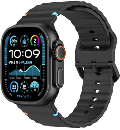 Astorgos Reloj Deportivo Correa Compatible con Apple Watch Ultra 2/Ultra 49mm,S10 46mm,9/8/7 45mm,SE2/SE/6/5/4 44mm,3/2/1 42mm, Correa de Silicona Suave y Transpirable para Hombres y Mujeres, Negro