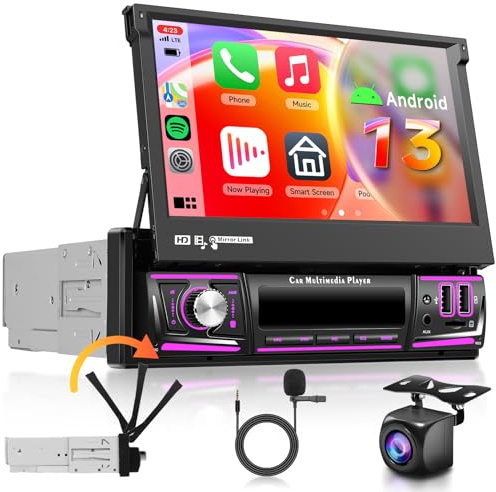 【2+64G】 Hodozzy Carplay Inalámbrica Android Radio Coche 1 DIN con Pantalla de 7 Pulgadas, Radio Coche Bluetooth con Android Auto DSP RDS FM WiFi GPS EQ USB + Cámara de Visión Trasera