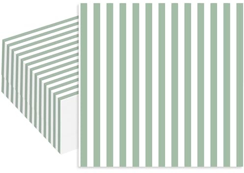 Stxy's Sage Green Napkins 60ct (Smudge Free & Food Grade Ink) Sage Green Paper Cocktail Napkins Striped Disposable for Bridal Shower, Wedding, Baby Shower, Golf Party