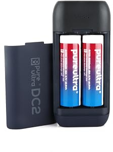 PureUltra DC2 Li-Ion 10W Ladegerät & Powerbank, USB-C, für 18650 & 21700 Akkus, 2 Slots, inkl. 2× 21700 5000mAh, Schutzschaltung, Schnellladung, Outdoor & Einsatz (2 x 21700)