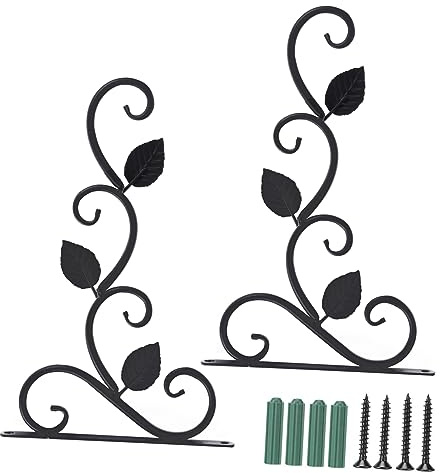 Milisten Colgador De Macetas y Ganchos para Colgar Plantas De Hierro, Soporte De Pared para Linternas y Maceteros, Acabado Negro, 2 Piezas, Adecuado para Decoración De Jardín y Hogar