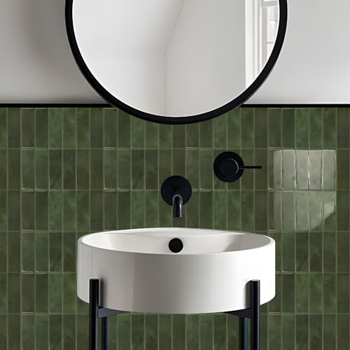 Alwayspon Piastrelle autoadesive da parete, 30,5 x 30,5 cm, 10 pezzi, effetto marmo verde scuro, in vinile, per cucina, bagno, parete