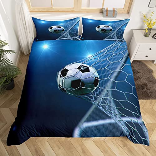 Funda Nordica Cama 105 Balón de Fútbol Microfibra 3D Funda Edredon 180x220 cm Azul Ligero Transpirable Ropa de Cama con Cremallera y 2 Fundas de Almohada b-6232