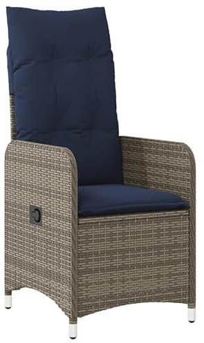 Eleganz Gartensessel verstellbar mit Kissen – Grauer PE-Rattan Sessel mit pulverbeschichtetem Stahlgestell – Bequemer Lounge-Sessel für Garten, Terrasse und Balkon – Wetterfest & langlebig