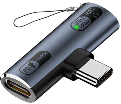 Adaptateur USB C 1 vers 2 PD100W 10 Gbps Répartiteur Type C Mâle vers 2 Prises de Type C Femelle Adaptateur OTG Charge 2 en 1 Simultanément Transfert de Données pour iPhone 17, Samsung S24/S23, etc.