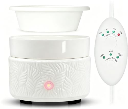 Electric Wax Melts Burner with Timer Ceramic Candle Warmer Auto Shut-Off, 4-in-1 Scented Melter for Wax Cubes, Essential Oils, Candle Jars & Coffee Mug Warmer, with 1 Pack Removable Silicone Dish