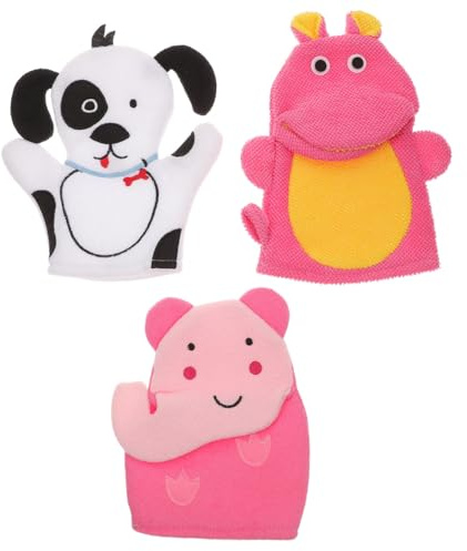 Ipetboom 3 pièces de Bain Garçon Fille Cartoon Doux Exfoliants Massage Peau Sensible Accessoires Bain Garçon Fille Motifs Animaux Amusants