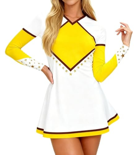 Generisch Cheerleader Kostüm Damen Cheerleading Outfit 2er Kleid Frauen Cheer Uniform mit Pompoms Cheerleading Kleidung für Faschingskostüme Halloween Karneval Party Dress Up
