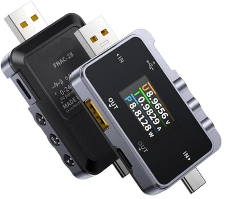 Wodsty Tester Usb, voltmetro digitale amperometro 6.5A con connettori Usb-A e TipoC, misuratore di corrente di tensione per caricabatterie e test di banca di potere
