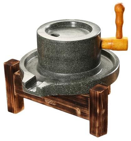 Molinillo de piedra manual, molinillo manual para granos y tuercas con soporte de madera, diseño fácil de limpiar