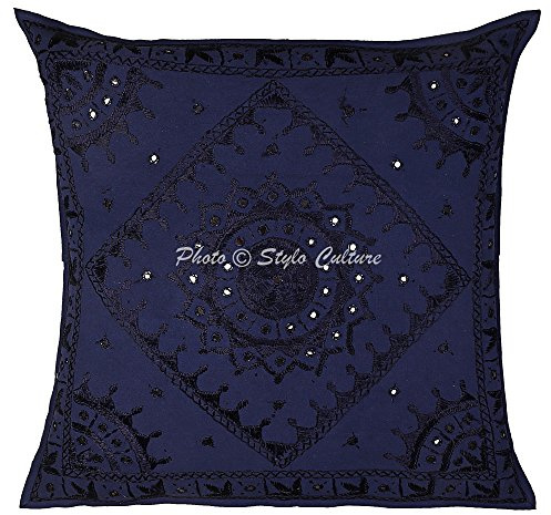 Stylo Culture Bohemio Fundas De Almohadones Decorativa 60x60 cm Algodón Espejado Forros para Cojines Sofa Azul 24x24 Inch Bordado Cuadrado sobre Fundas Almohadones para Sillas - 1 Pc