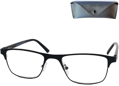 Eckige Metall-Lesebrille für Damen Herren mit Nasenpads und Etui | Leichte rechteckige Lesebrille mit klaren Gläsern, Nasenpads und Etui für Büro, Zuhause und unterwegs.
