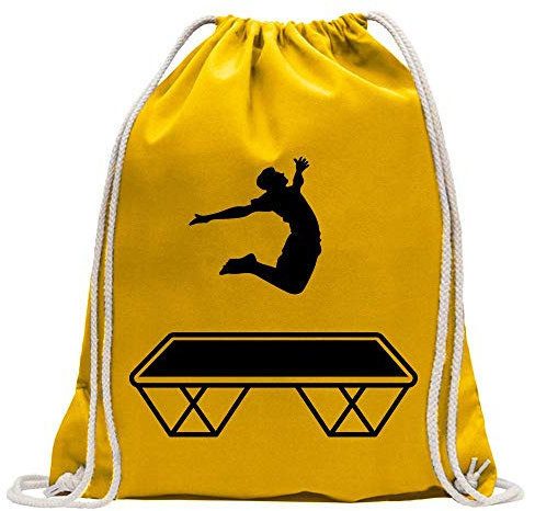 Kiwistar - Turnbeutel - gelb - Trampolin Springen Figur - Fun Rucksack Sport Beutel Gymsack Baumwolle mit Ziehgurt
