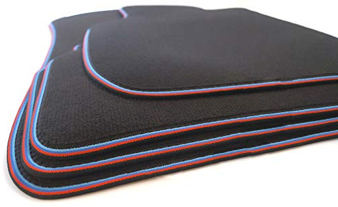 Fußmatten passend für BMW 1er E87 M1 Velours Deluxe Matten Autoteppiche in Original Qualität Velours Autoteppich 4-teilig Schwarz Rot Blau