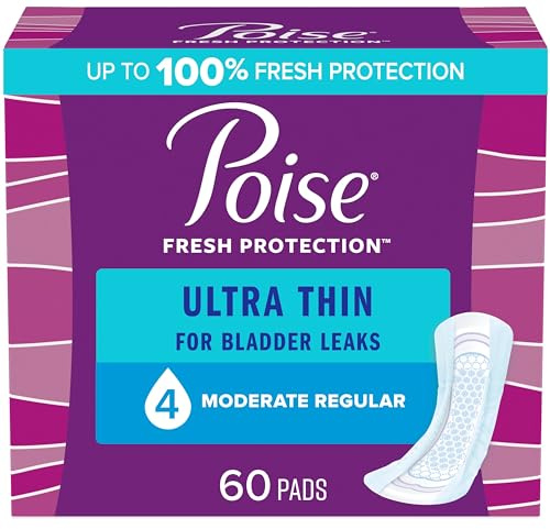 Poise Ultra dünne Inkontinenzeinlagen für Frauen, leichte Saugfähigkeit, reguläre Größe, 60 Stück