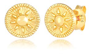 Elli Ohrringe Damen Ohrstecker Coin Rund Sonne Antik Vintage aus 925 Silber | Vergoldet