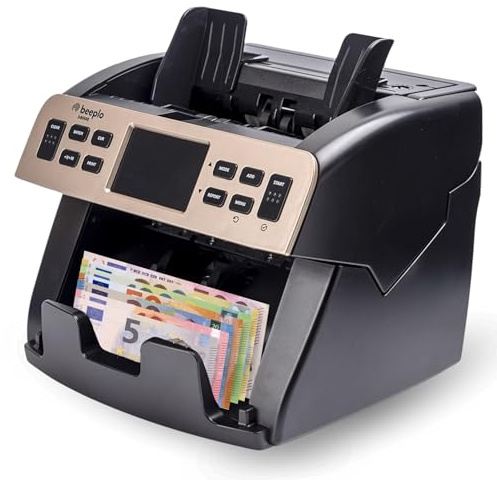 beeplo b8000 | Contadora Totalizadora y Detector de Billetes Euro | Detección 100% Fiable | Pantalla LCD a Color | Totaliza 8 Divisas, Incluido USD | Garantía 4 Años