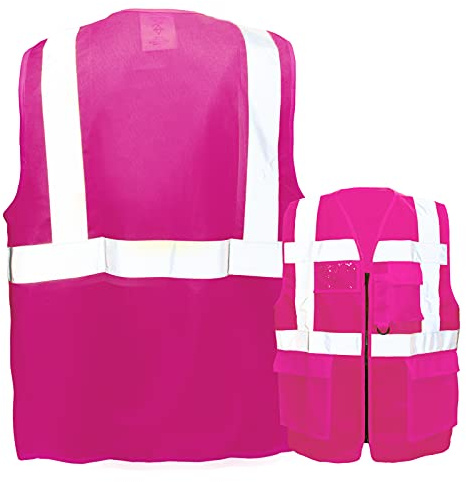 Warnweste mit Reißverschluss und Taschen * Ohne Druck (nur Weste) * Farbe & Größe: Pink/Größe XXL * Aufdruck selbst gestalten * Bedruckt mit Design Foto Text Logo
