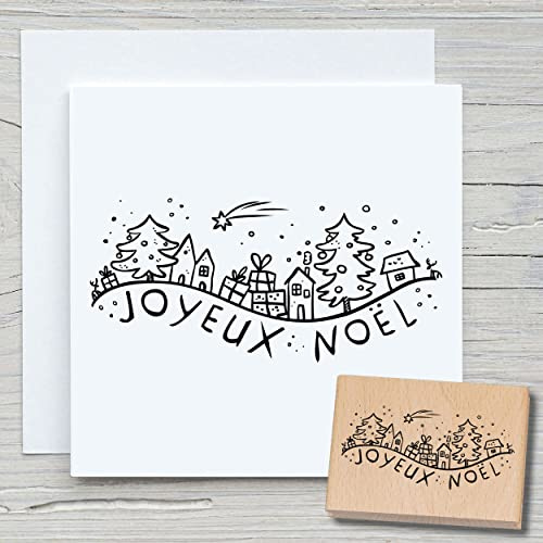 NEWSTAMPS Stempel Joyeux Noël Motivstempel aus Holz & Gummi zum Karten und Geschenke basteln, Holzstempel für Weihnachten, Weihnachtskarte, Advent, Scrapbook, Textilstempel, Deko, Freunde