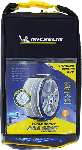 MICHELIN SOS Grip® Evolution Chaussettes à Neige Haute Performance SOS 8 - Chaînes à Neige Textiles Homologuées EN16662-1 - Montage Facile <2 Min - Adhérence Neige et Verglas - Compatibles ESP/ABS