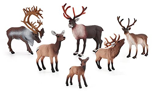 JOKFEICE Animal Figures 6pcs Realistic Reindeer Action Model Science Project, Learning Educational Toys, Birthday Gift, Cake Topper for Kids