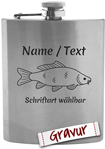LALALO Angel Flachmann mit Gravur, Flachmann graviert mit Namen Wunschtext, personalisiert für Angler Fischer, Herren Geschenk für Papa Opa zum Vatertag, Geburtstag, Ruhestand, Weihnachten