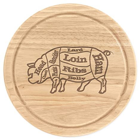 Coupes De Porc Cochon de Boucher Guide Vache Coin Planche à Découper en Bois Viande Portion Tableau Rond 25cm
