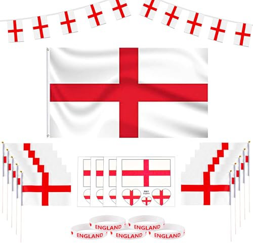 Abitoncc St George's Day Decorations England Flag 3ft x 5ft England Flags Bunting St Georges Flag Bunting Flags Football Bunting England Bracelets England Flag Bunting St Georges Party Decorations