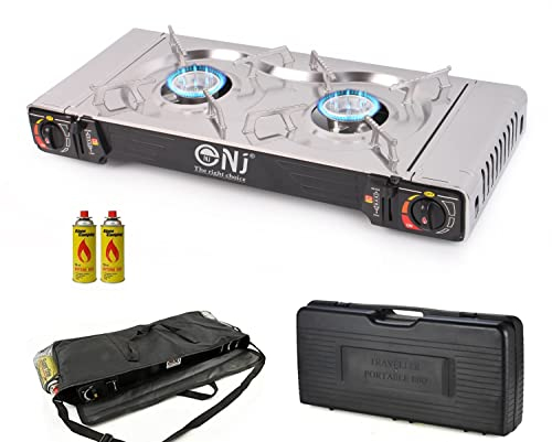 NJ SG-2S Camping Gas Stove - Double Burner Butane Gas Cooker Portable Case