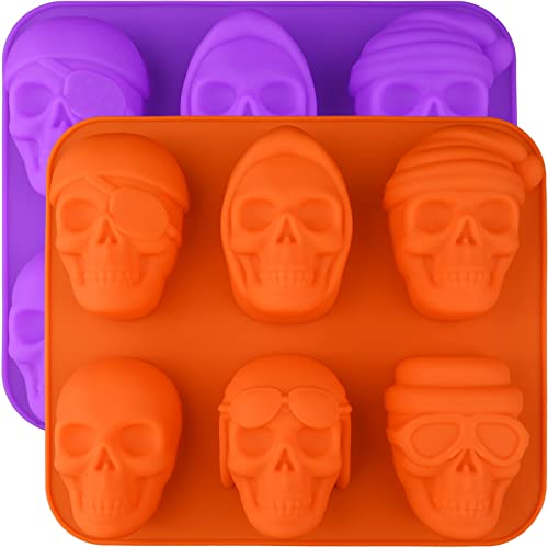 HUAKENER Totenkopf-Kuchenform, 6 Mulden, Totenkopf-Kuchenformen, Silikon-Totenkopf-Backform für Mini-Kuchen, Schokoladenbombe, Pudding, Halloween-Backen, 2 Stück